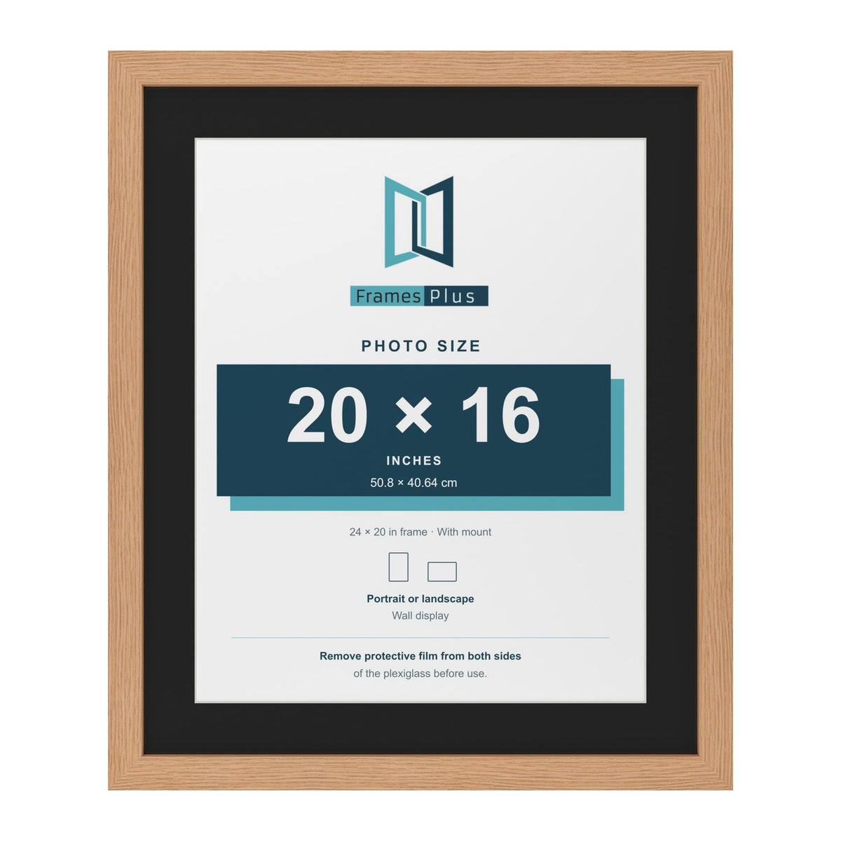 Oak 24 x 20 inch picture frame with a black mount for a 20 x 16 inch photo