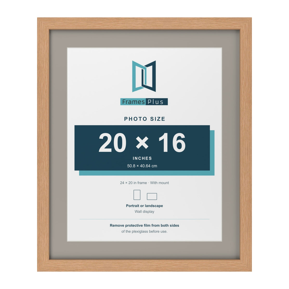 Oak 24 x 20 inch picture frame with a Dawn Grey mount for a 20 x 16 inch photo