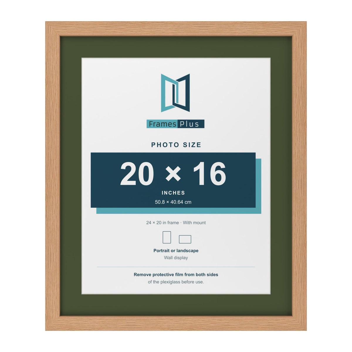 Oak 24 x 20 inch picture frame with a green mount for a 20 x 16 inch photo