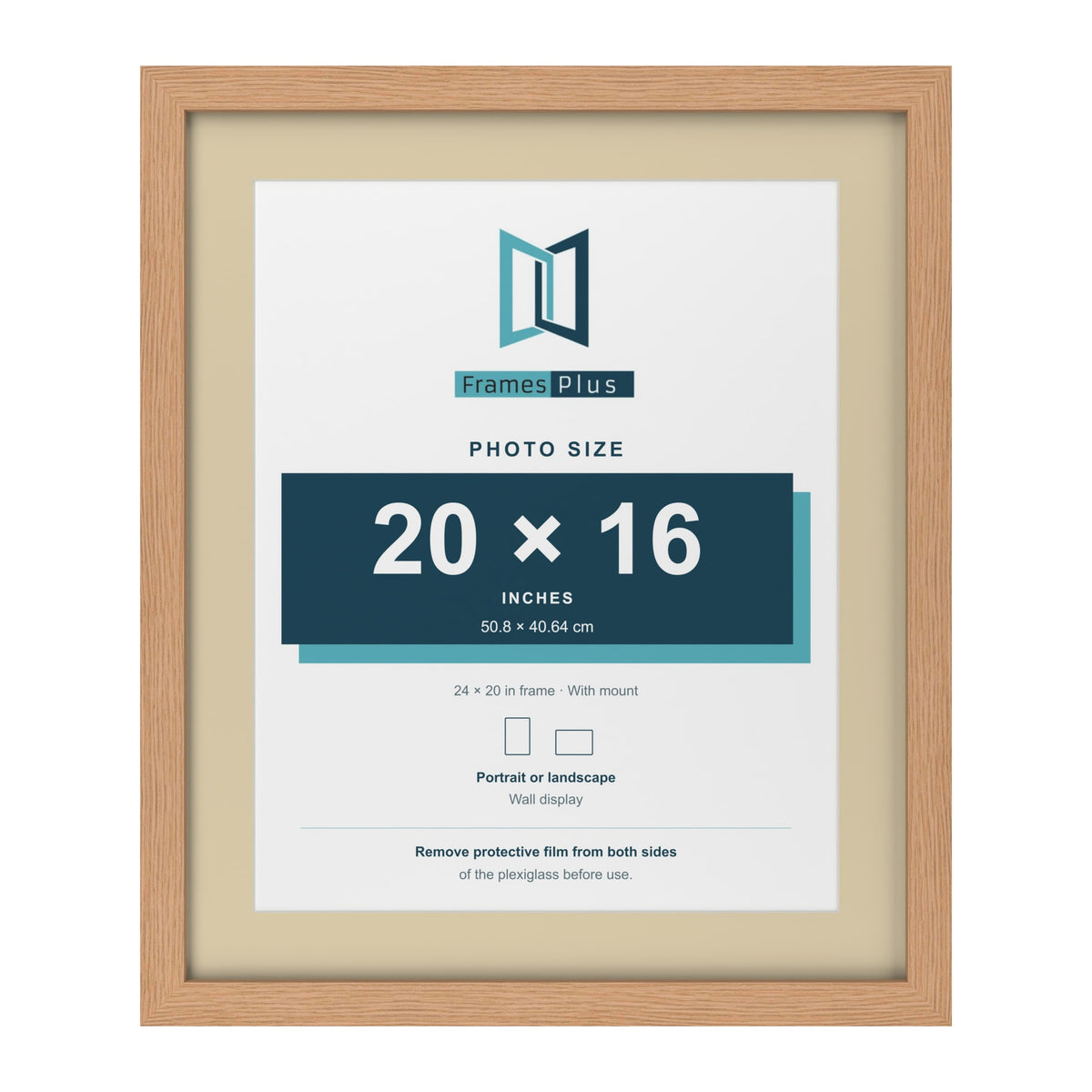 Oak 24 x 20 inch picture frame with an ivory mount for a 20 x 16 inch photo