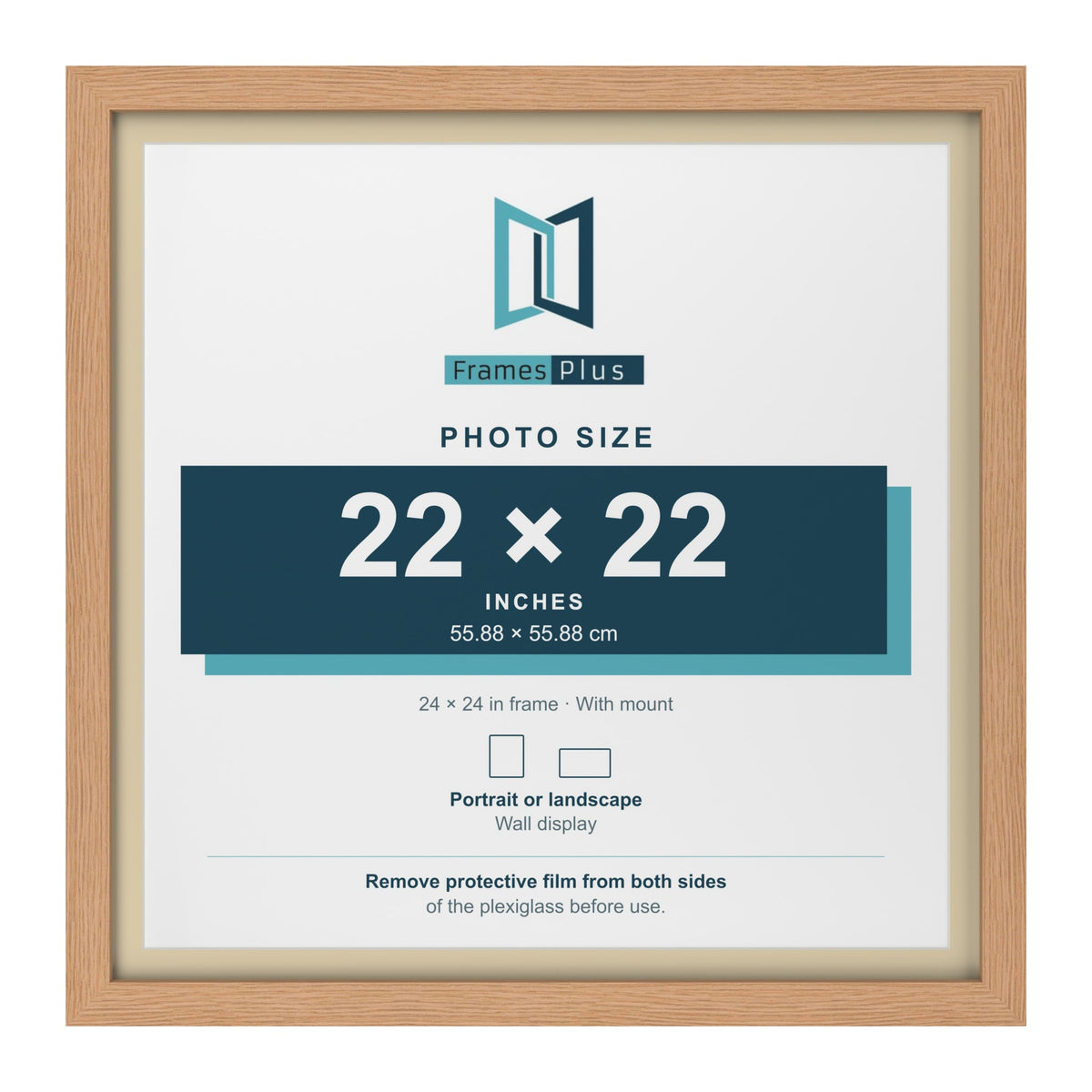 Oak 24 x 24 inch picture frame with an ivory mount for a 22 x 22 inch photo