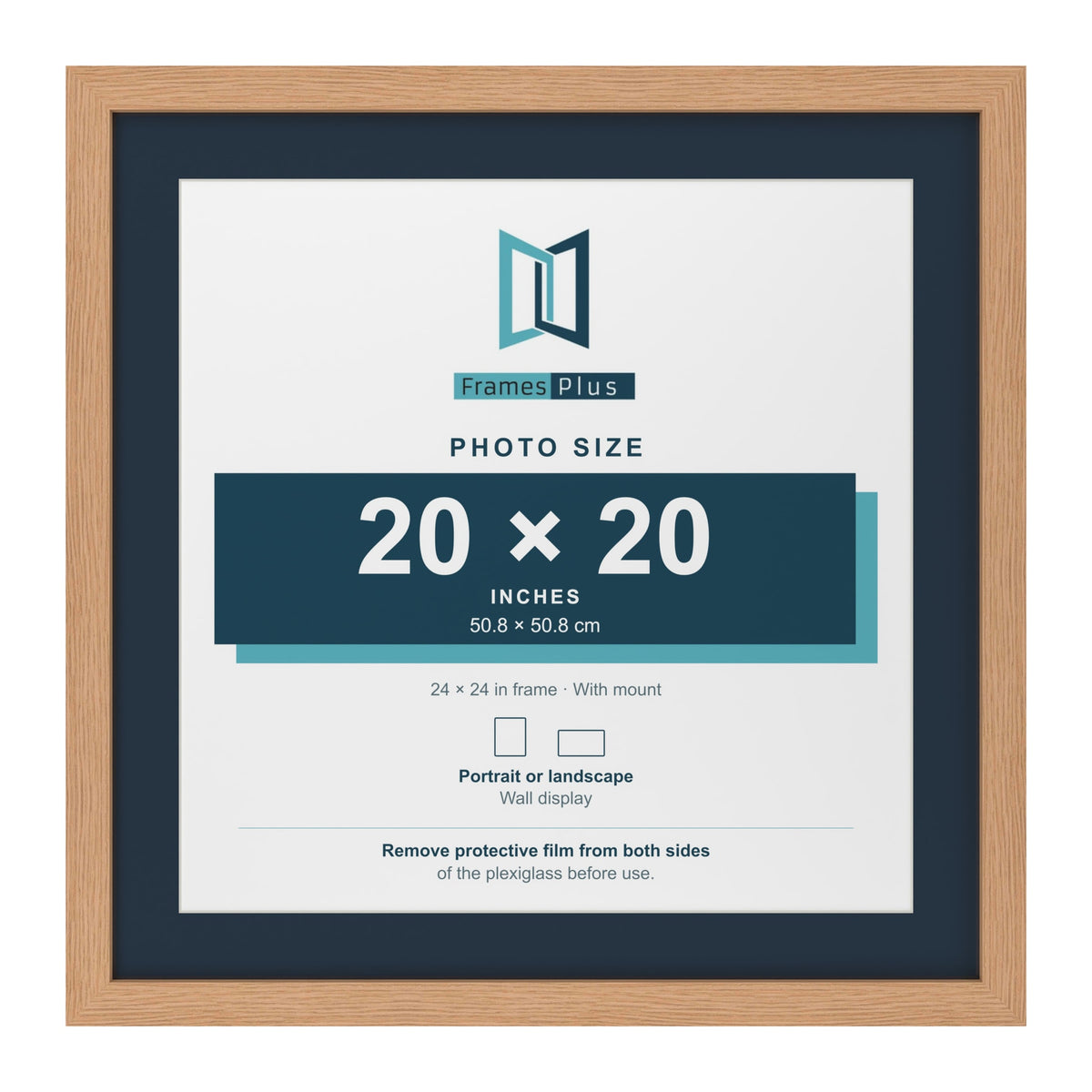Oak 24 x 24 inch picture frame with a Pacific Blue mount for a 20 x 20 inch photo