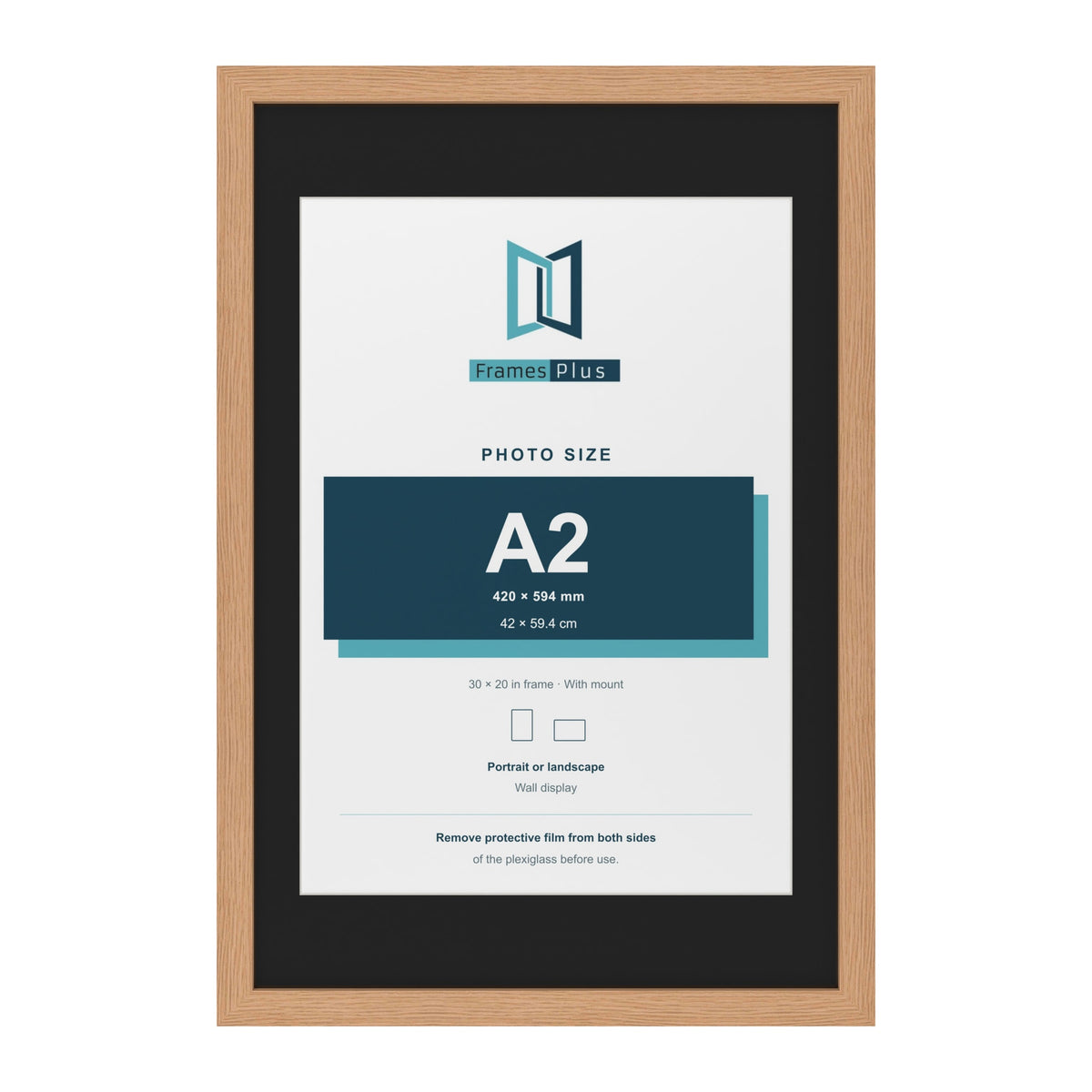 Oak 30 x 20 inch picture frame with a black mount for an A2 photo