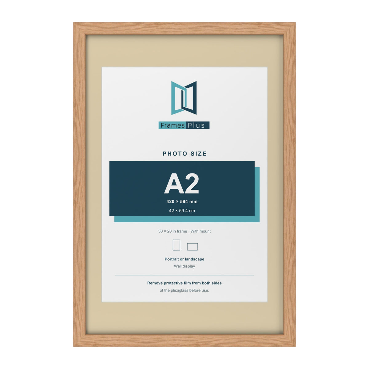 Oak 30 x 20 inch picture frame with an ivory mount for an A2 photo