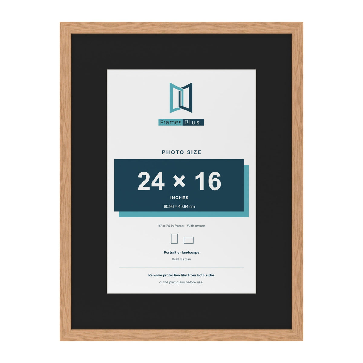 Oak 32 x 24 inch picture frame with a black mount for a 24 x 16 inch photo
