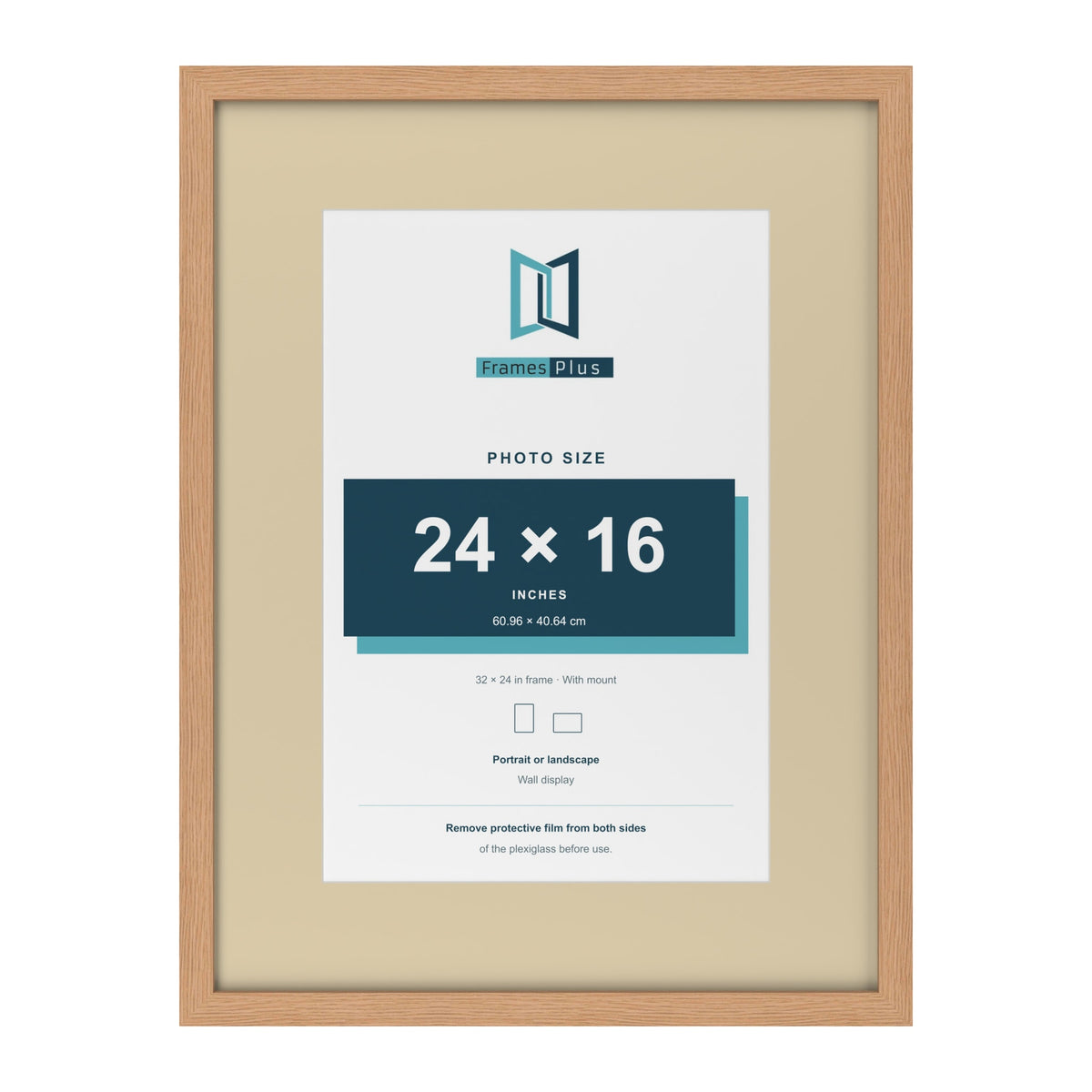 Oak 32 x 24 inch picture frame with an ivory mount for a 24 x 16 inch photo