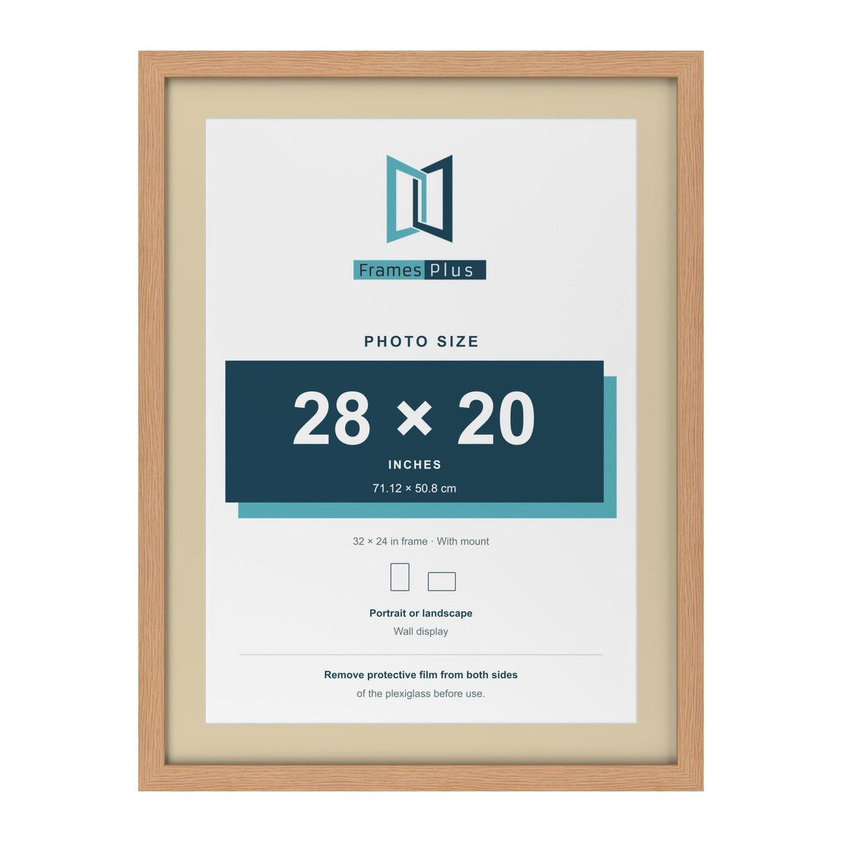 Oak 32 x 24 inch picture frame with an ivory mount for a 28 x 20 inch photo