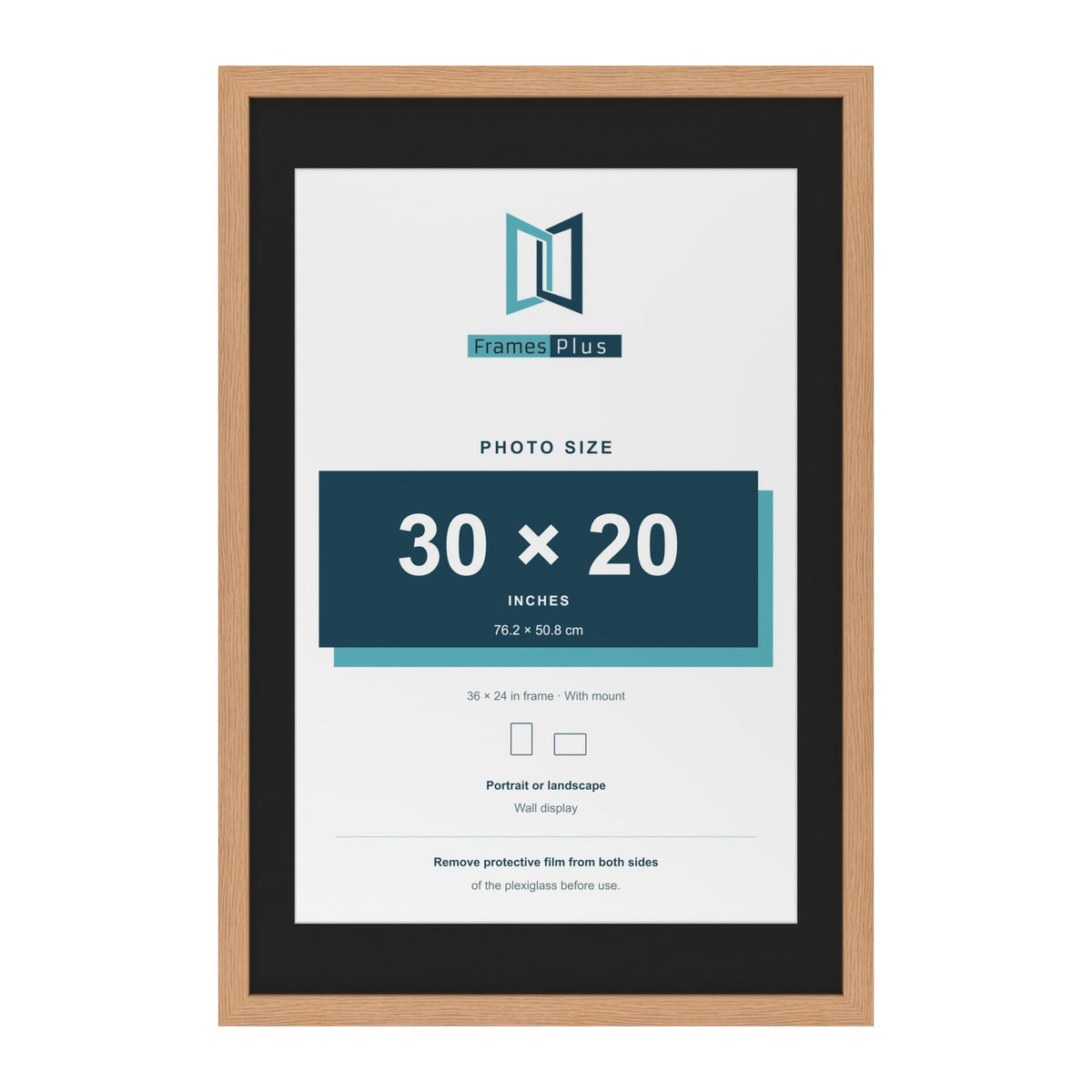 Oak 36 x 24 inch picture frame with a black mount for a 30 x 20 inch photo
