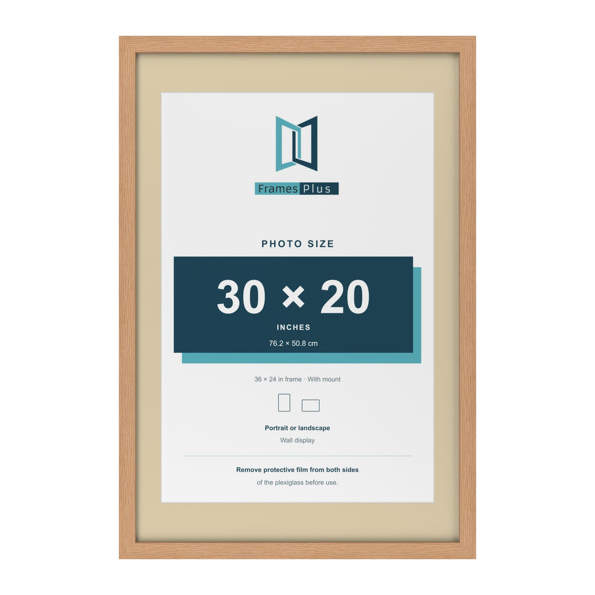 Oak 36 x 24 inch picture frame with an ivory mount for a 30 x 20 inch photo