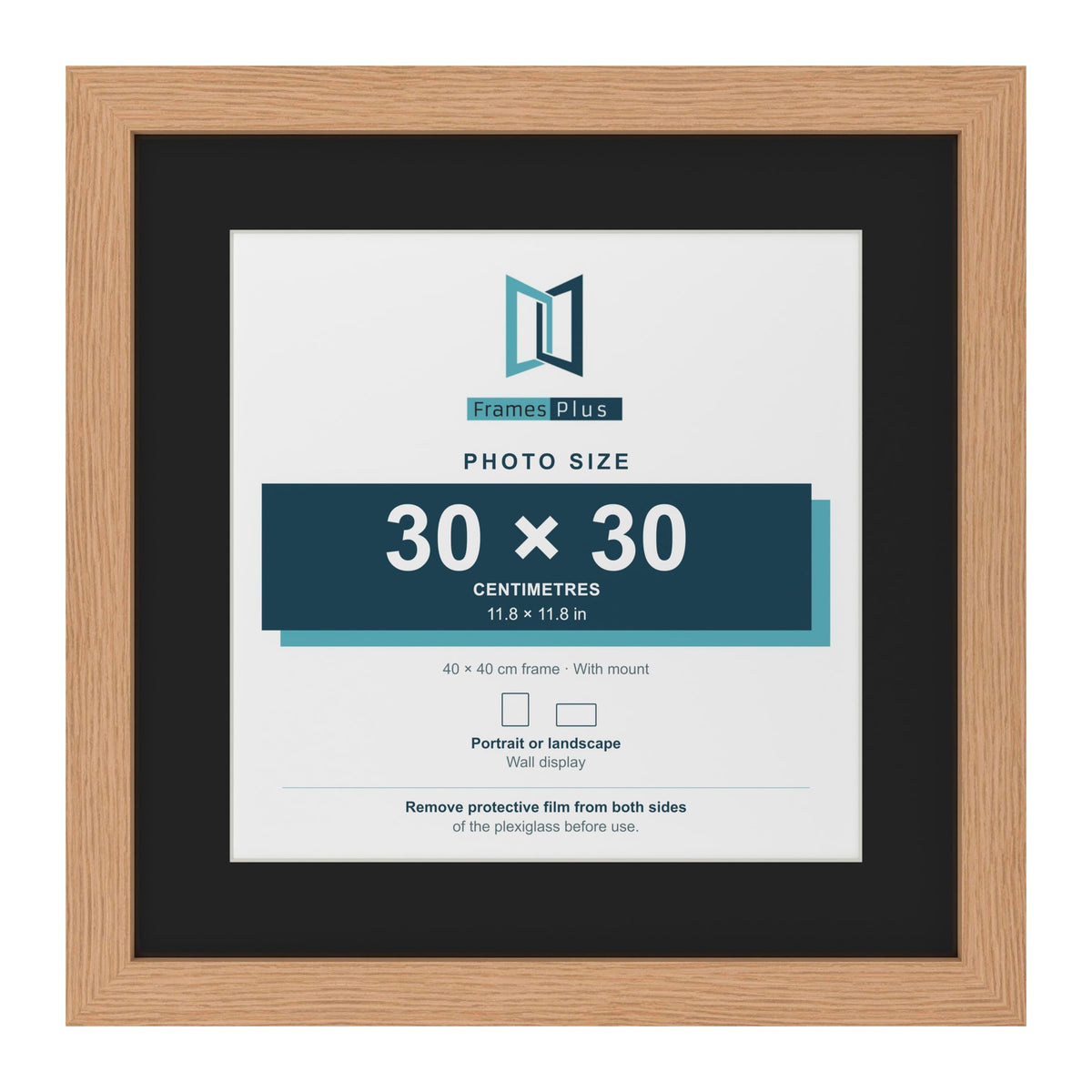 Oak 40 x 40 cm picture frame with a black mount for a 30 x 30 cm photo