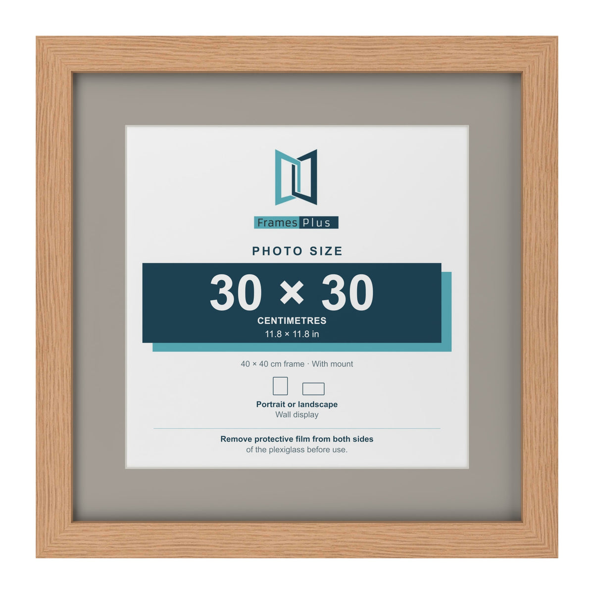 Oak 40 x 40 cm picture frame with a Dawn Grey mount for a 30 x 30 cm photo