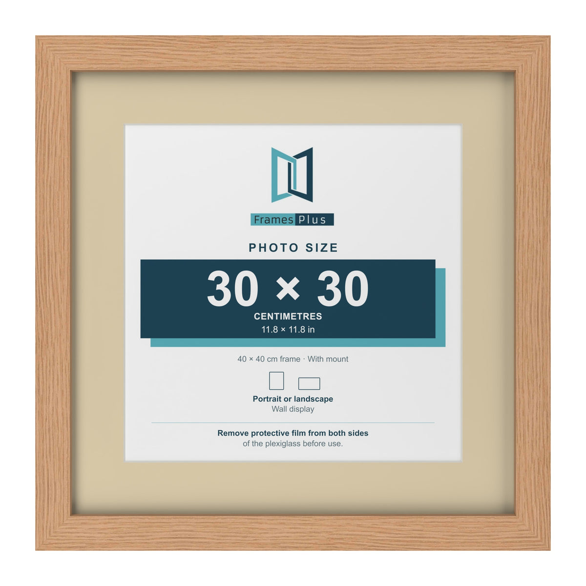Oak 40 x 40 cm picture frame with an ivory mount for a 30 x 30 cm photo