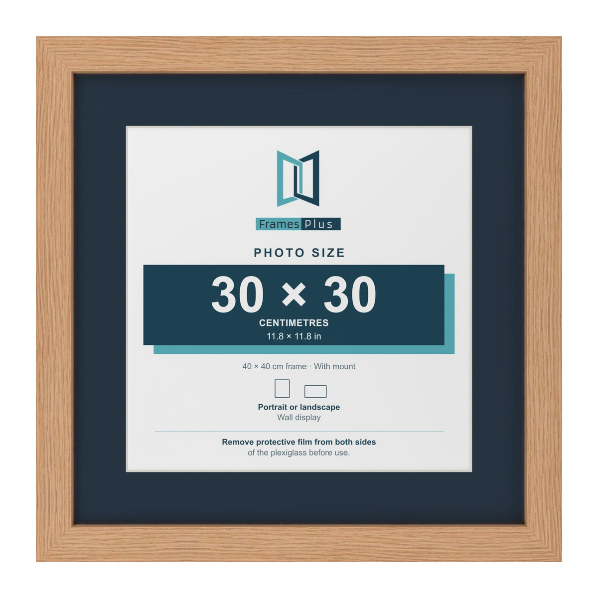 Oak 40 x 40 cm picture frame with a Pacific Blue mount for a 30 x 30 cm photo