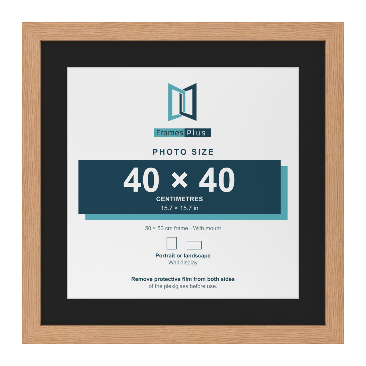 Oak 50 x 50 cm picture frame with a black mount for a 40 x 40 cm photo