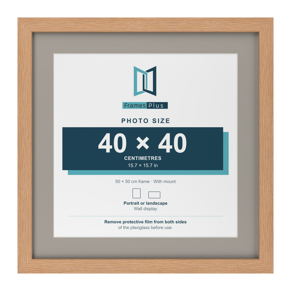 Oak 50 x 50 cm picture frame with a Dawn Grey mount for a 40 x 40 cm photo
