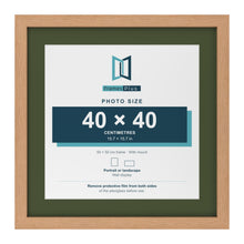 Oak 50 x 50 cm picture frame with a green mount for a 40 x 40 cm photo