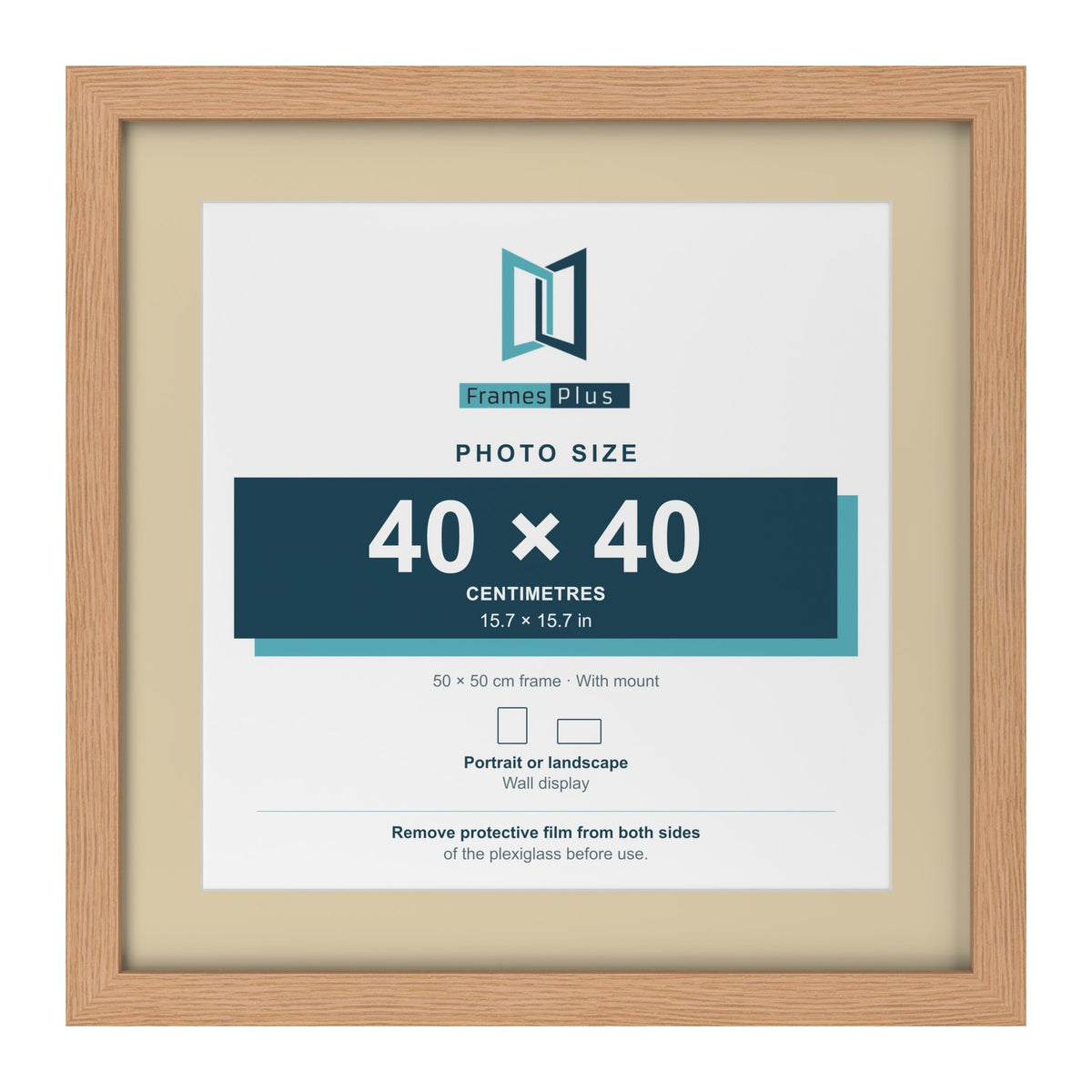 Oak 50 x 50 cm picture frame with an ivory mount for a 40 x 40 cm photo