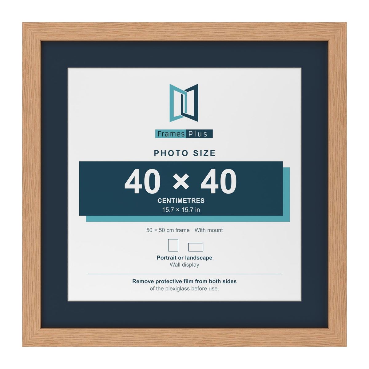 Oak 50 x 50 cm picture frame with a Pacific Blue mount for a 40 x 40 cm photo