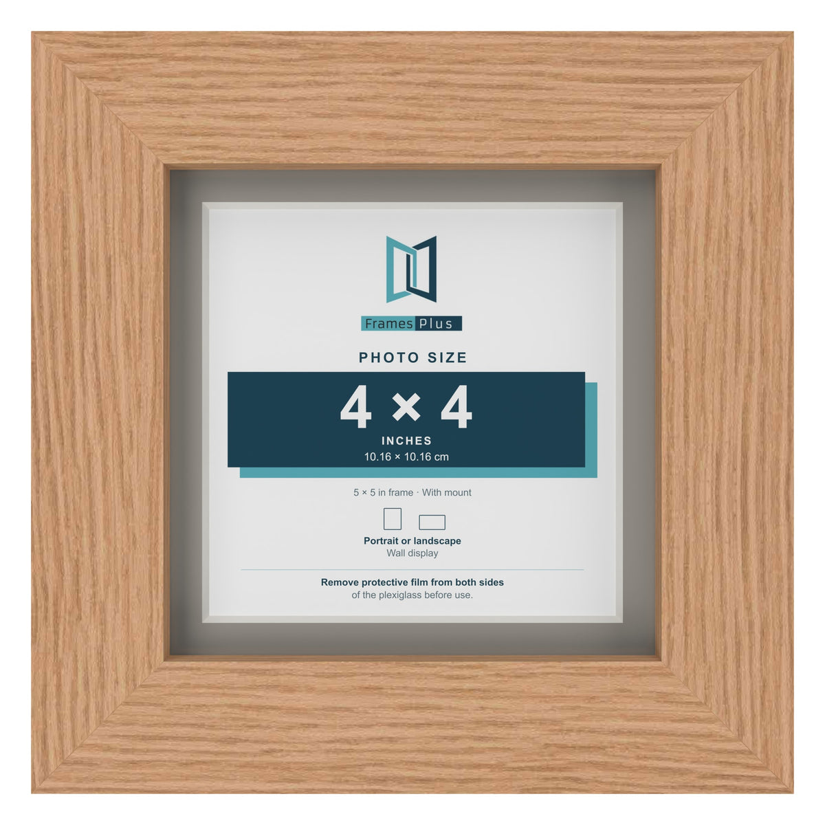 Oak 5 x 5 inch picture frame with a Dawn Grey mount for a 4 x 4 inch photo