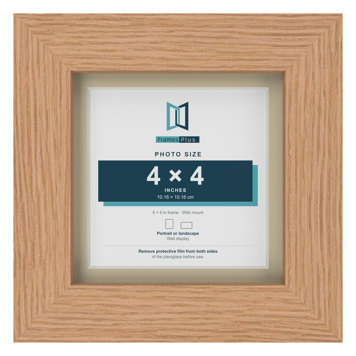 Oak 5 x 5 inch picture frame with an ivory mount for a 4 x 4 inch photo