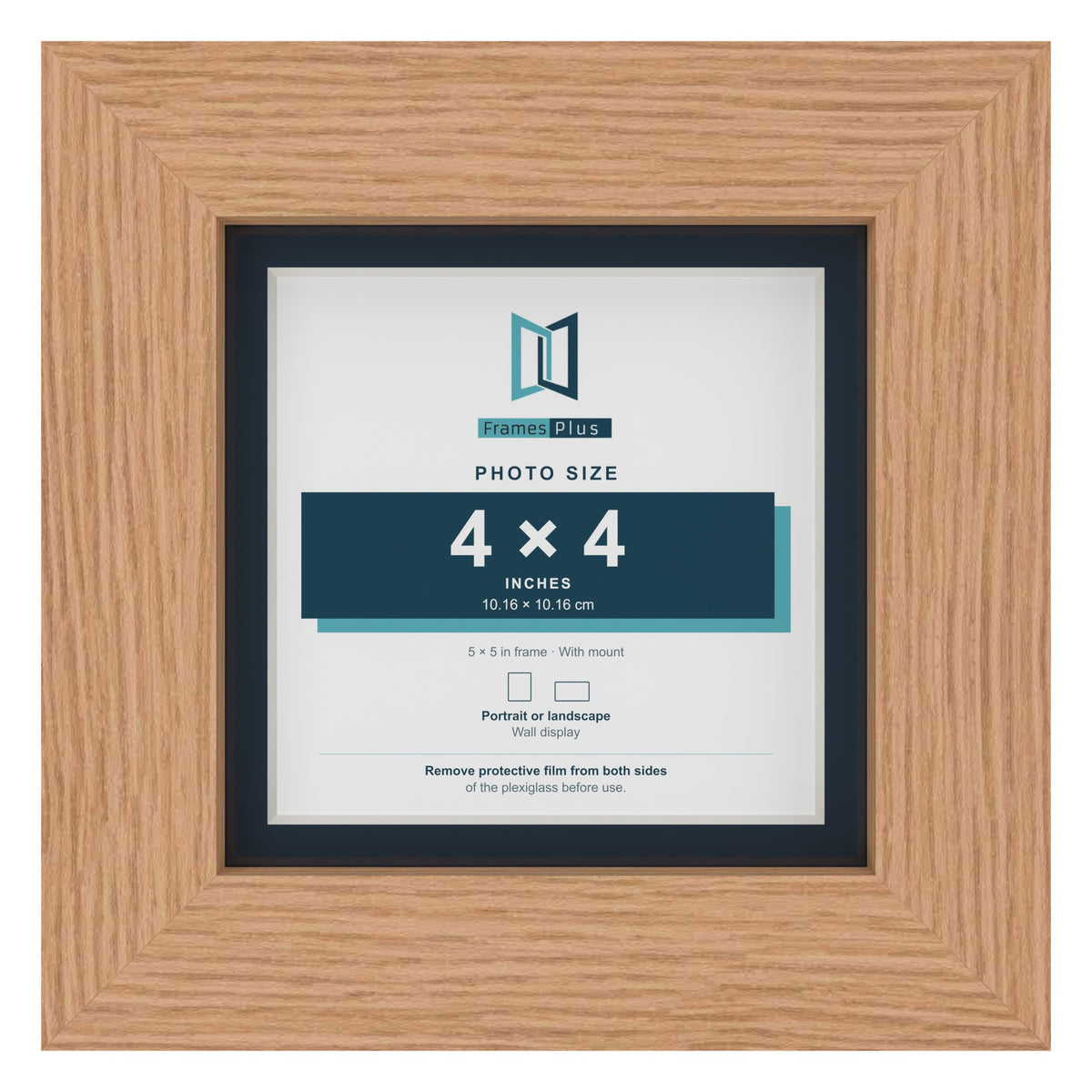 Oak 5 x 5 inch picture frame with a Pacific Blue mount for a 4 x 4 inch photo