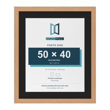 Oak 60 x 50 cm picture frame with a black mount for a 50 x 40 cm photo