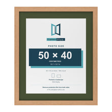 Oak 60 x 50 cm picture frame with a green mount for a 50 x 40 cm photo