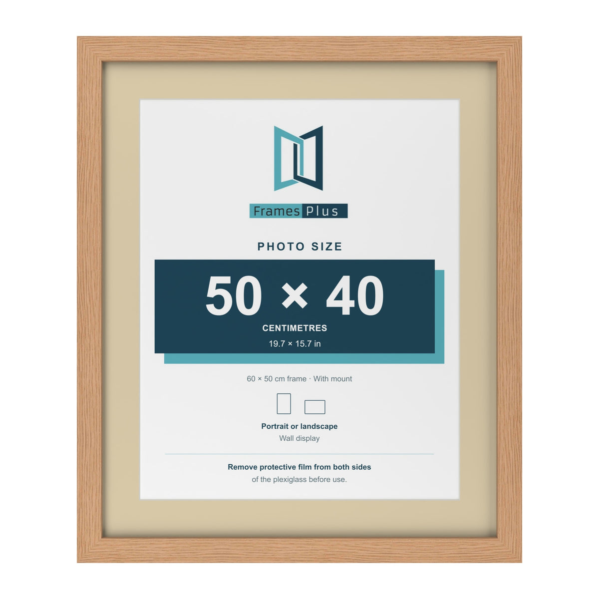 Oak 60 x 50 cm picture frame with an ivory mount for a 50 x 40 cm photo