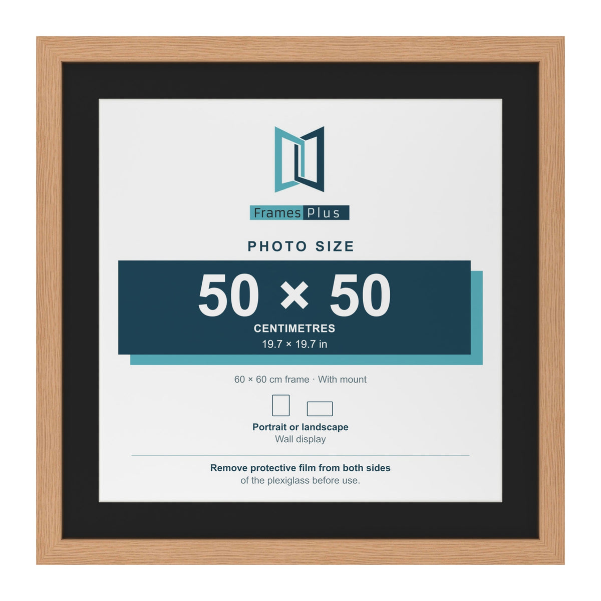 Oak 60 x 60 cm picture frame with a black mount for a 50 x 50 cm photo