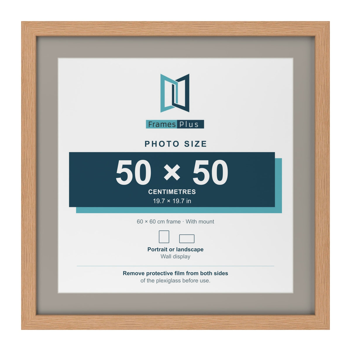 Oak 60 x 60 cm picture frame with a Dawn Grey mount for a 50 x 50 cm photo