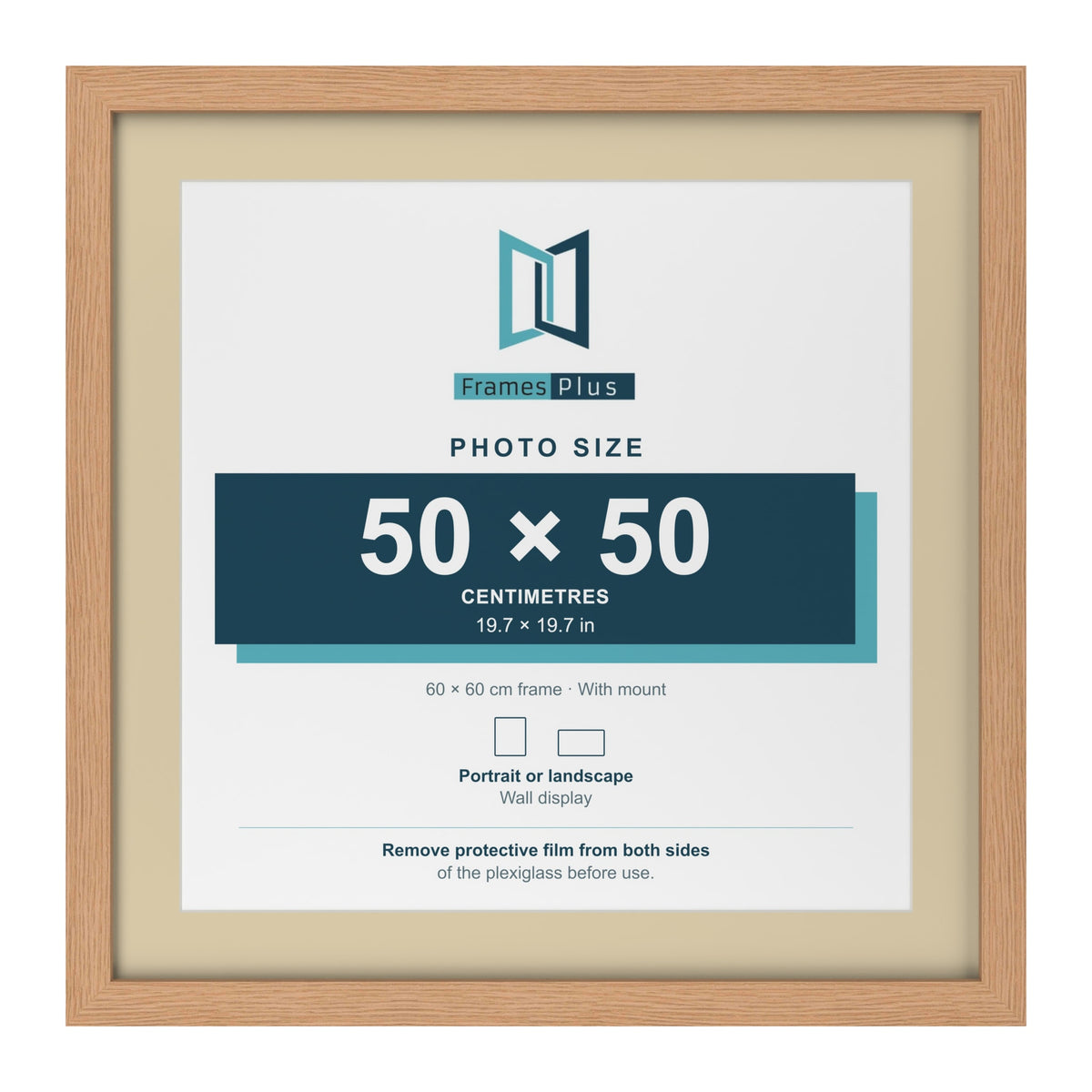 Oak 60 x 60 cm picture frame with an ivory mount for a 50 x 50 cm photo