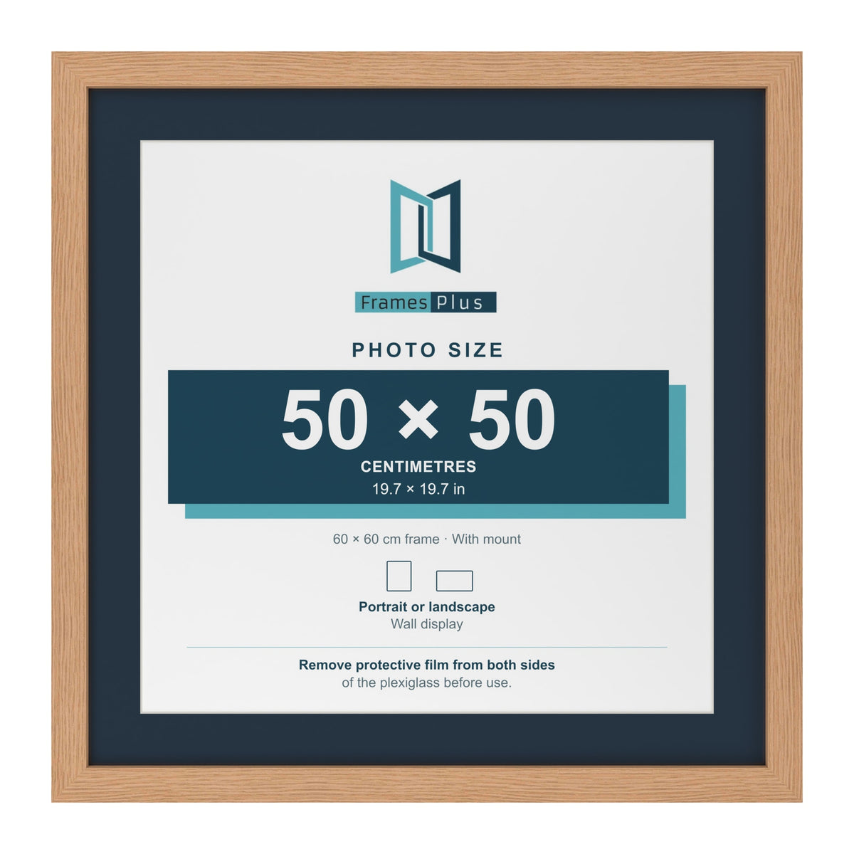 Oak 60 x 60 cm picture frame with a Pacific Blue mount for a 50 x 50 cm photo