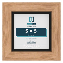 Oak 6 x 6 inch picture frame with a black mount for a 5 x 5 inch photo