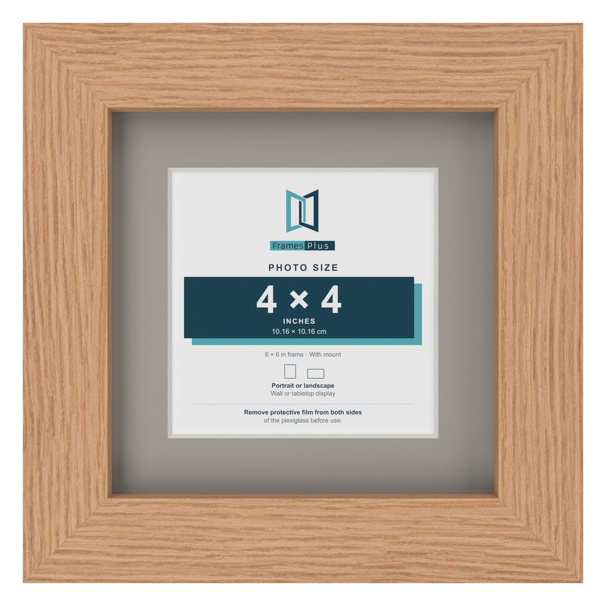 Oak 6 x 6 inch picture frame with a Dawn Grey mount for a 4 x 4 inch photo