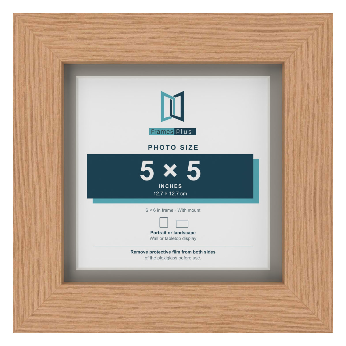 Oak 6 x 6 inch picture frame with a Dawn Grey mount for a 5 x 5 inch photo