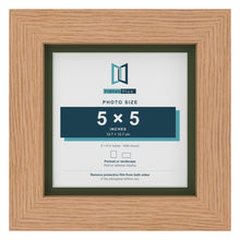 Oak 6 x 6 inch picture frame with a green mount for a 5 x 5 inch photo