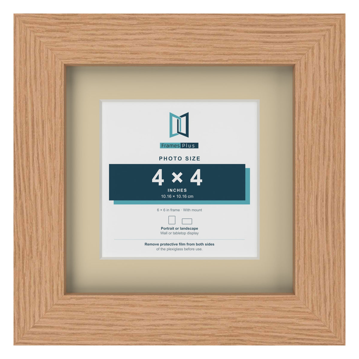 Oak 6 x 6 inch picture frame with an ivory mount for a 4 x 4 inch photo