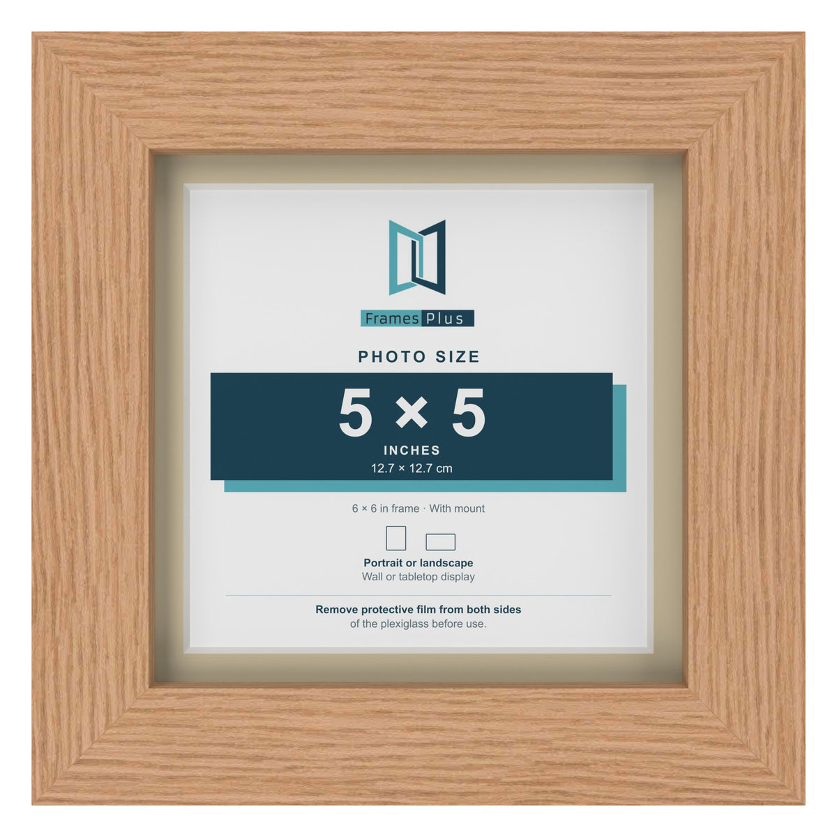 Oak 6 x 6 inch picture frame with an ivory mount for a 5 x 5 inch photo