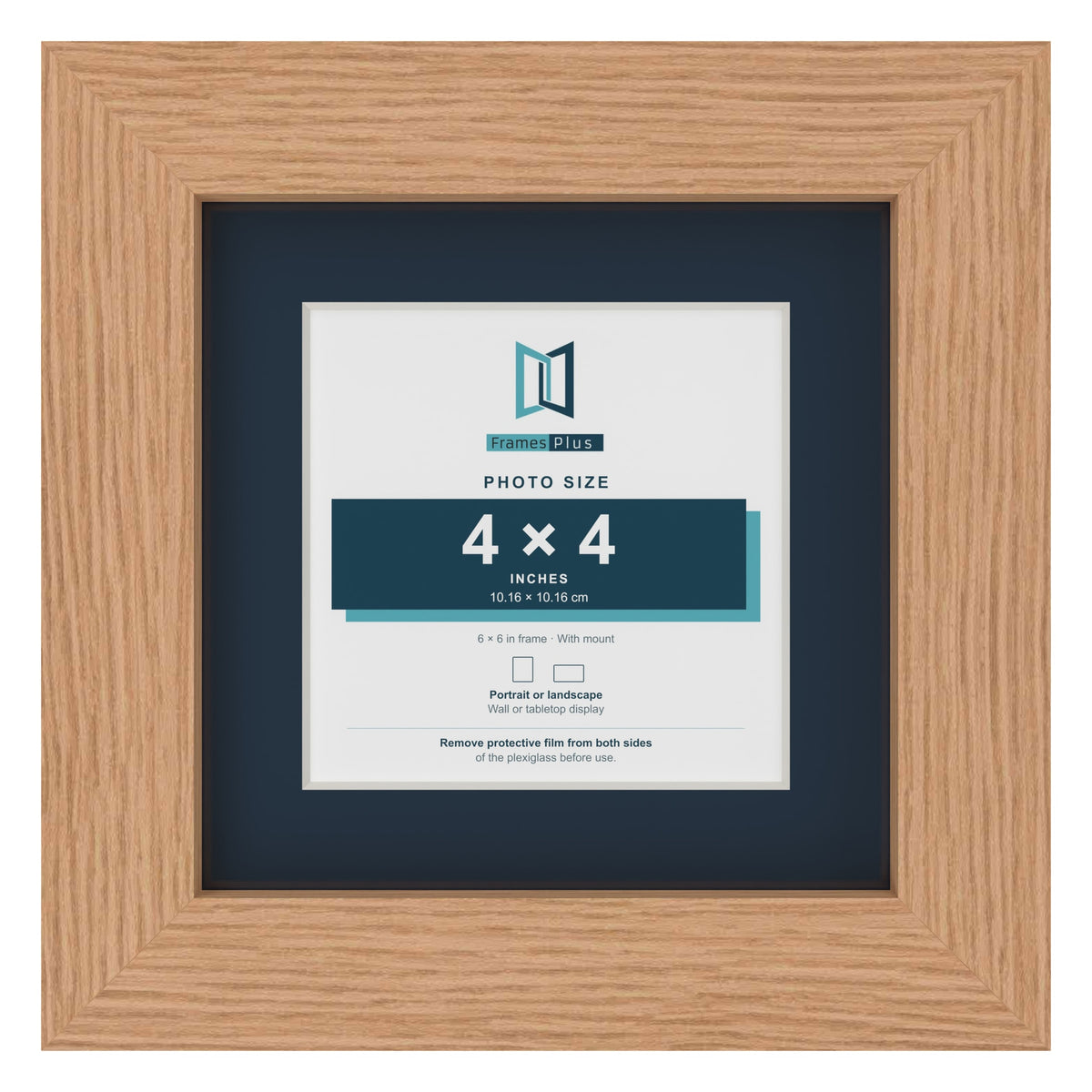 Oak 6 x 6 inch picture frame with a Pacific Blue mount for a 4 x 4 inch photo