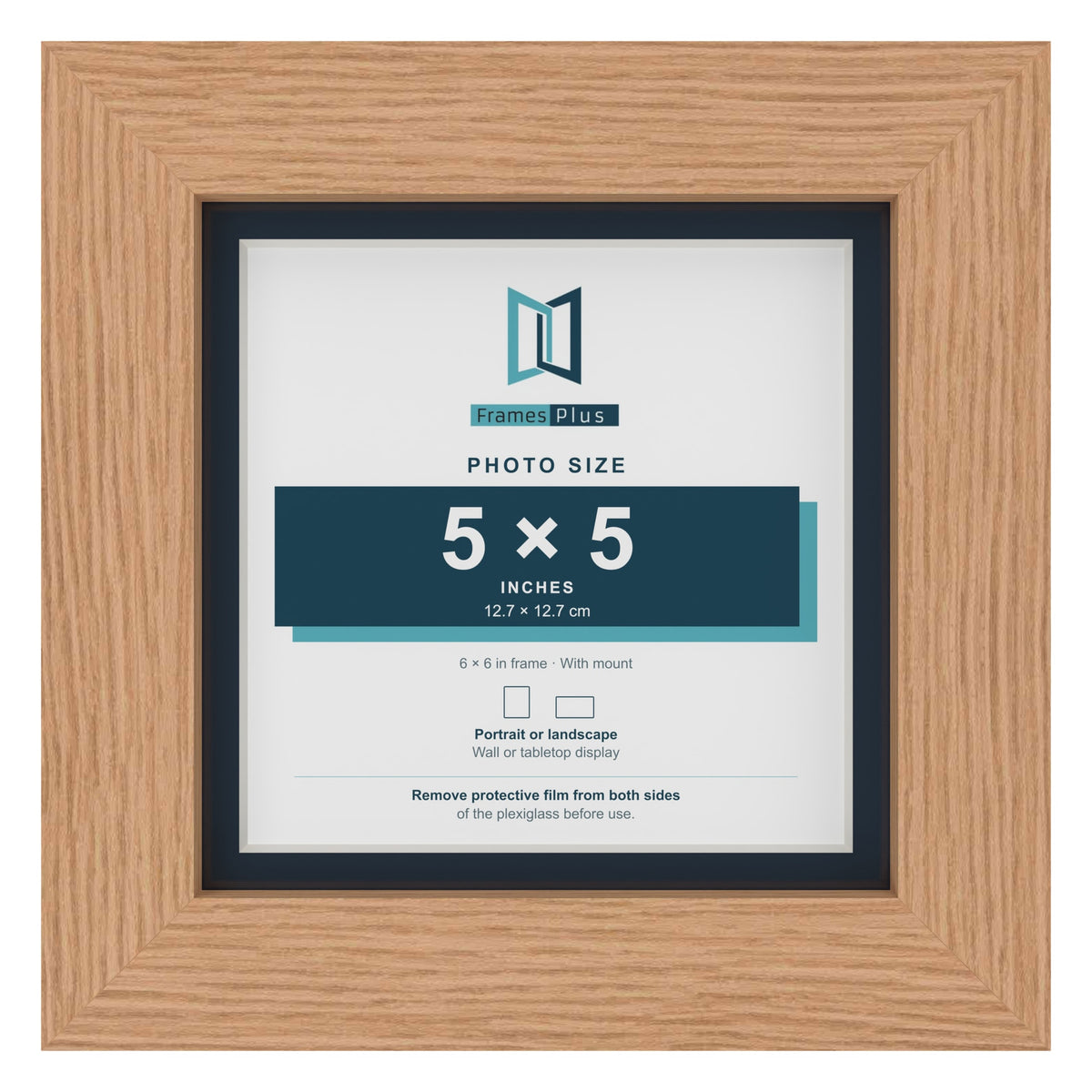 Oak 6 x 6 inch picture frame with a Pacific Blue mount for a 5 x 5 inch photo