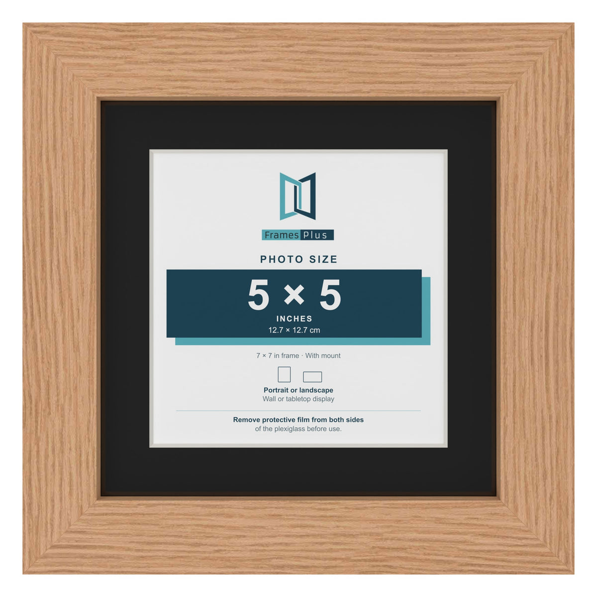 Oak 7 x 7 inch picture frame with a black mount for a 5 x 5 inch photo
