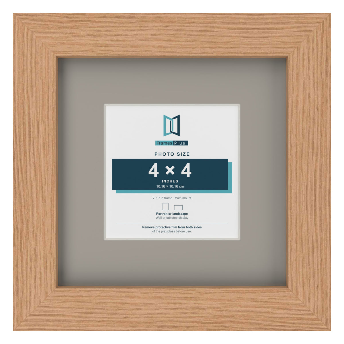Oak 7 x 7 inch picture frame with a Dawn Grey mount for a 4 x 4 inch photo