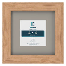 Oak 7 x 7 inch picture frame with a Dawn Grey mount for a 4 x 4 inch photo