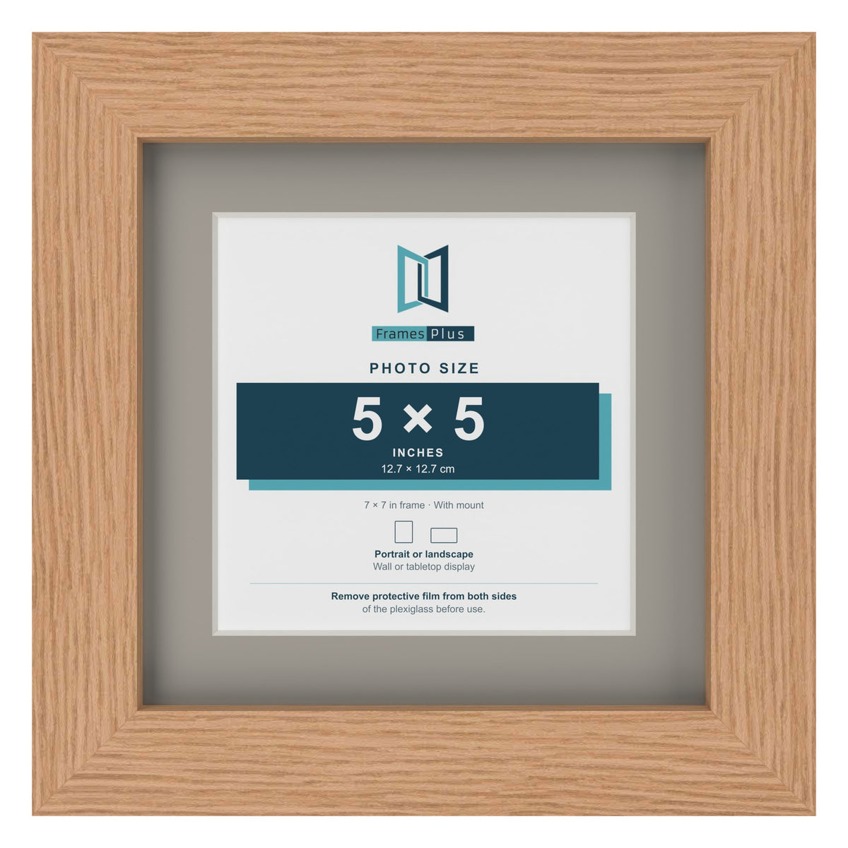 Oak 7 x 7 inch picture frame with a Dawn Grey mount for a 5 x 5 inch photo