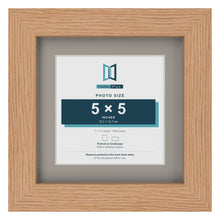 Oak 7 x 7 inch picture frame with a Dawn Grey mount for a 5 x 5 inch photo