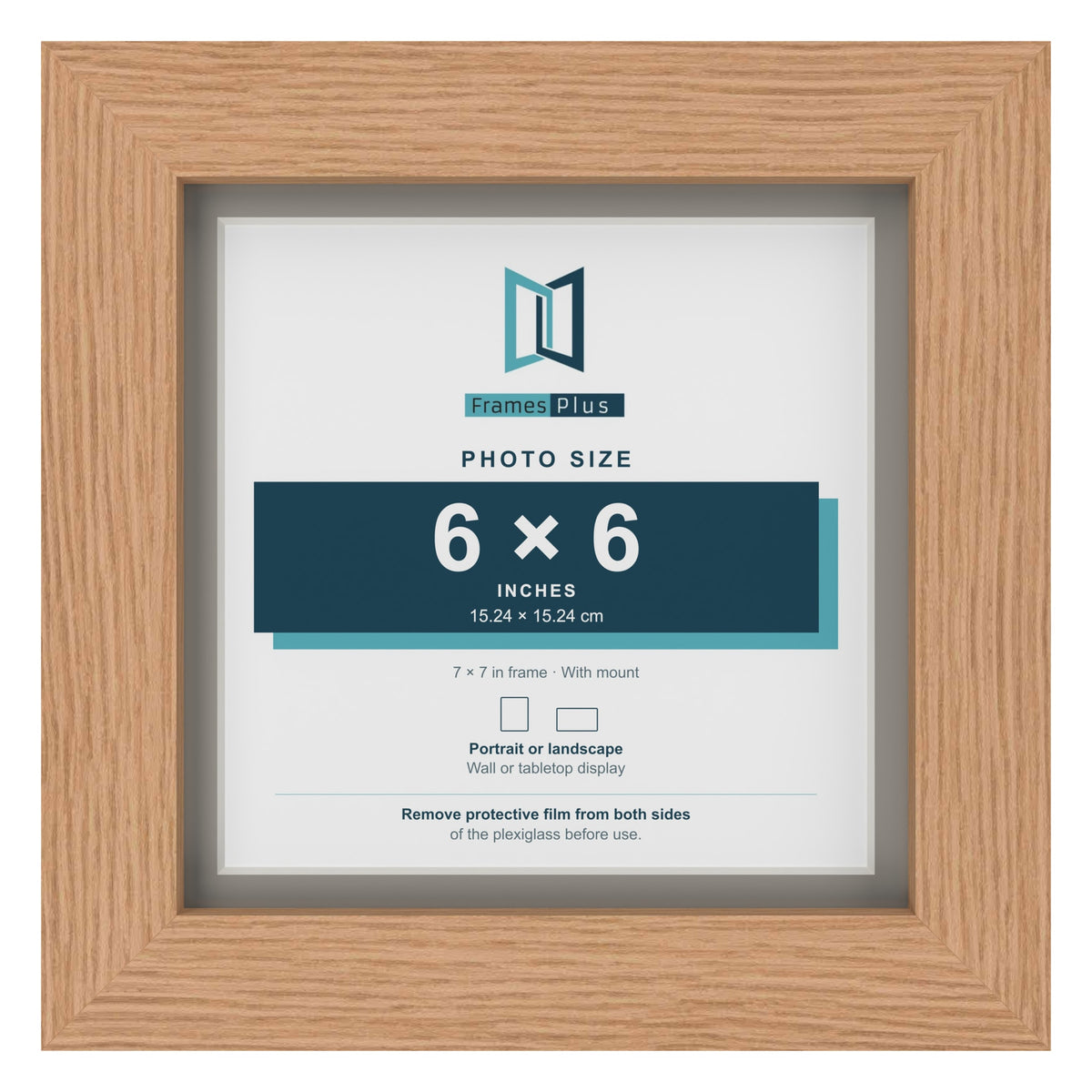 Oak 7 x 7 inch picture frame with a Dawn Grey mount for a 6 x 6 inch photo