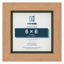 Oak 7 x 7 inch picture frame with a green mount for a 6 x 6 inch photo