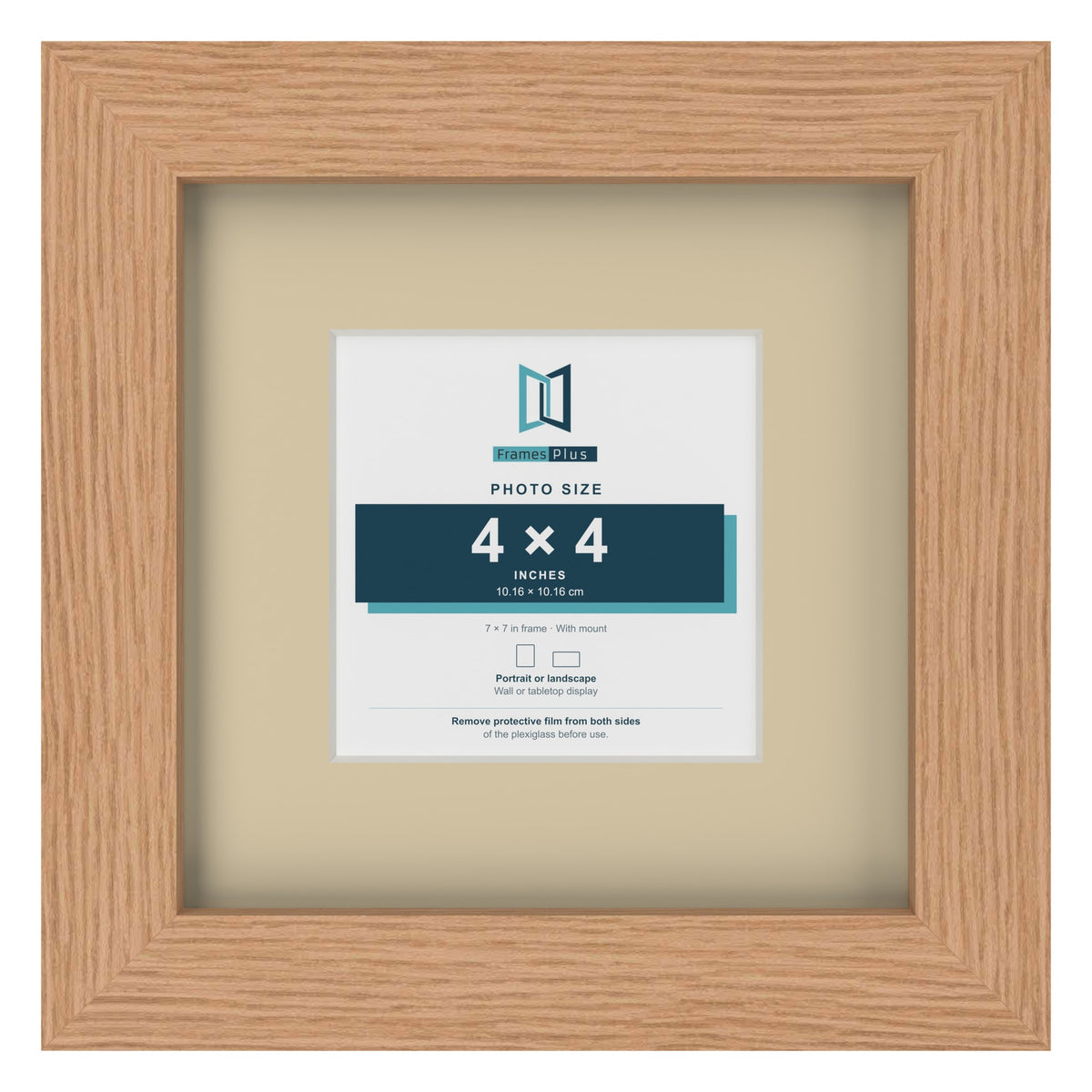 Oak 7 x 7 inch picture frame with an ivory mount for a 4 x 4 inch photo