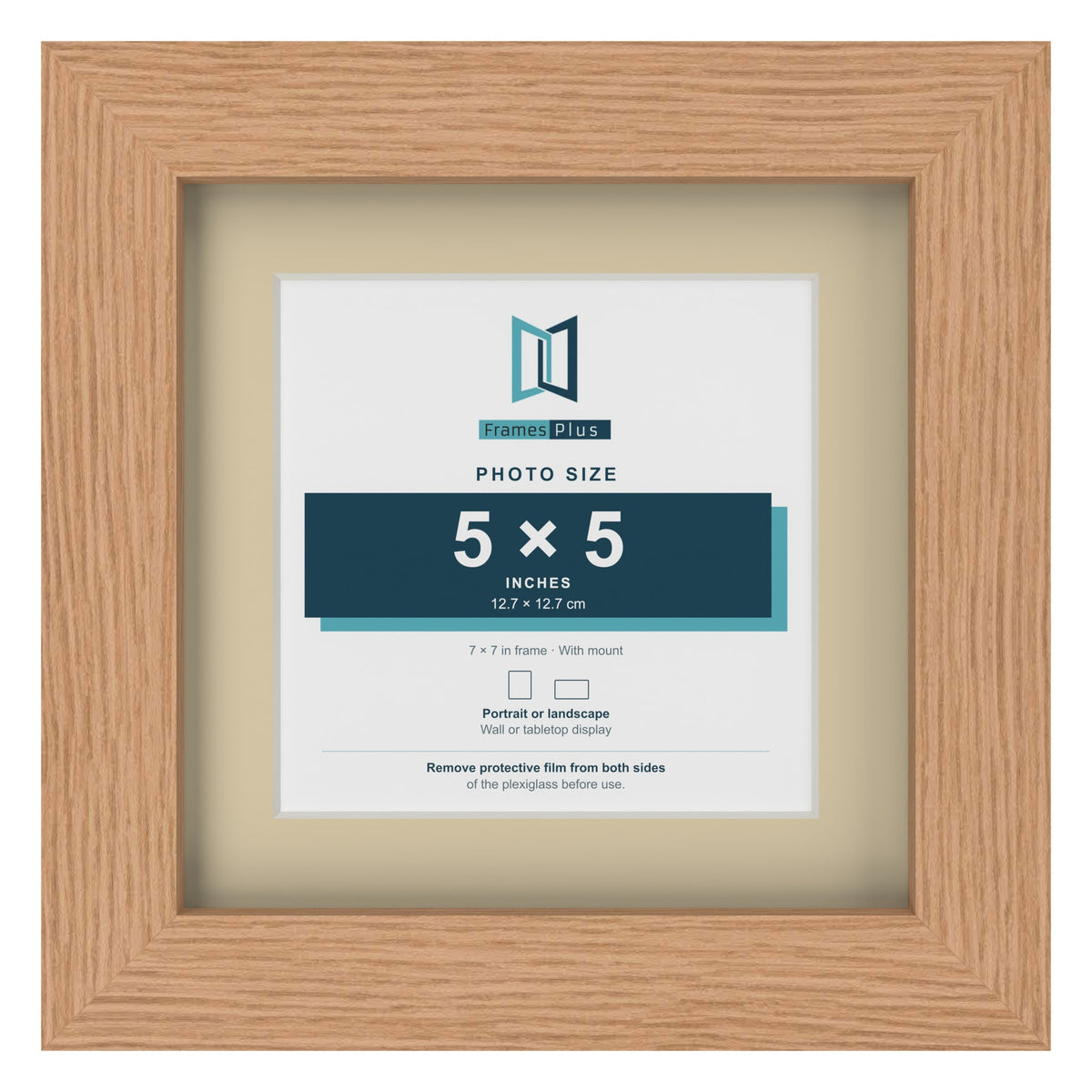 Oak 7 x 7 inch picture frame with an ivory mount for a 5 x 5 inch photo