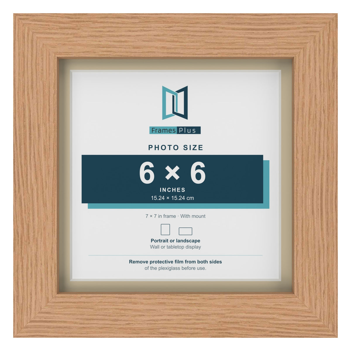 Oak 7 x 7 inch picture frame with an ivory mount for a 6 x 6 inch photo